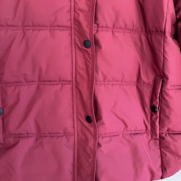 Burgundy Puffer Jacket with Detachable Hood, Size XL - Picture 3 of 7